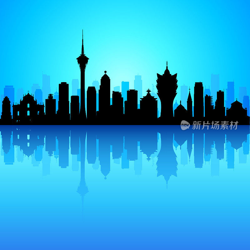 Macao Skyline Silhouette (All Buildings Are Complete and Moveable)